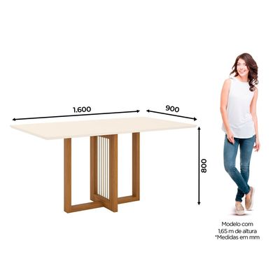 Conjunto Mesa com 4 Cadeiras Thalia em MDF e MDP Henn Nat/Off/Linho