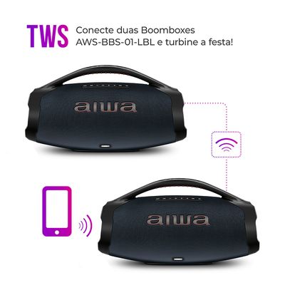 Caixa de Som Boombox Plus AIWA BBS-01-LBL 200W BT 30H IP66 USB RGB BIV