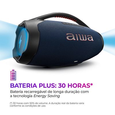 Caixa de Som Boombox Plus AIWA BBS-01-LBL 200W BT 30H IP66 USB RGB BIV