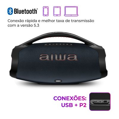 Caixa de Som Boombox Plus AIWA BBS-01-LBL 200W BT 30H IP66 USB RGB BIV