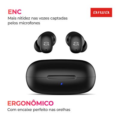 Fone de Ouvido Earbud AIWA AWS-EB-03-B BT IPX5 ANC Modo Ambiente BIV