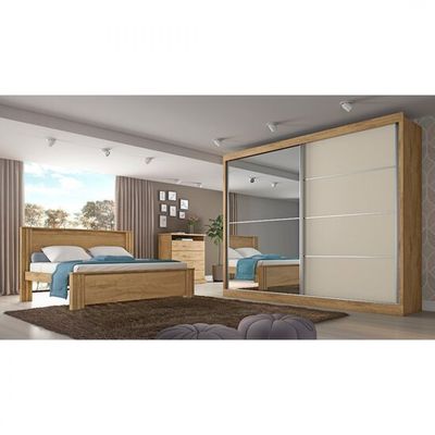 Guarda-Roupa Verona Plus MDF 2 Portas 4 Gavetas Mademarcs Amendoa/Off White