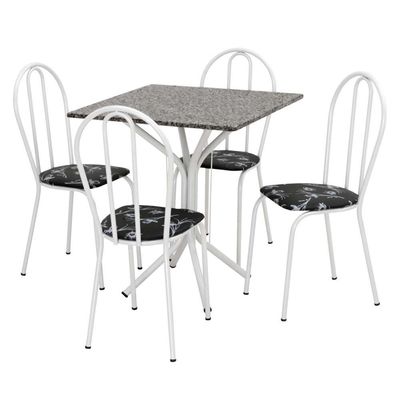 Conjunto Mesa Quadrada com 4 Cadeiras e Tampo em Granito Artefamol Thais Branco/Granito