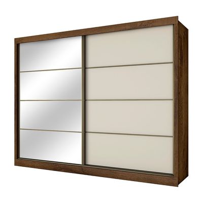 Guarda Roupa Sevilha 2 Portas de Correr Casal 6 Gavetas MDF Mademarcs Brauna/Offwhite