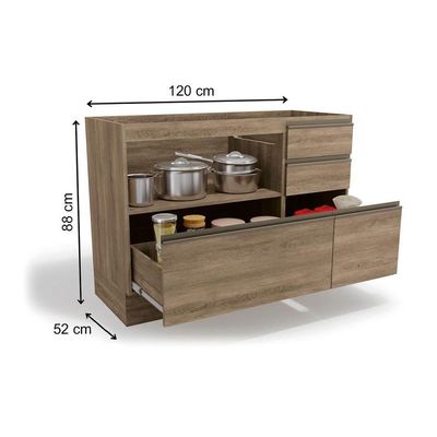 Balcão de Cozinha Maxxi G746 1 Porta e 4 Gavetas p/ Pia s/Tampo 120cm Nogal - Kappesberg