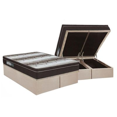 Cama Box Baú Queen: Colchão Anatômico Ortobom Ortopédico Light + Base CRC Suede Clean(158x198)