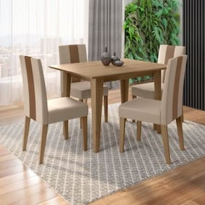 Conjunto Sala de Jantar Mesa com 4 Cadeiras Belle Poliman Bege Claro