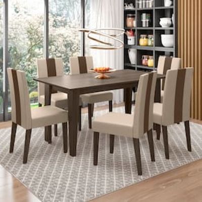 Conjunto de Sala de Jantar Mesa com 6 cadeiras Goya Poliman Marrom Cacau