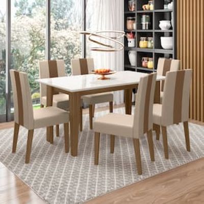 Conjunto de Sala de Jantar Mesa com 6 Cadeiras Goya Poliman Bege Claro