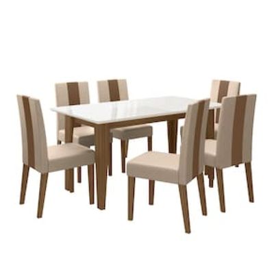 Conjunto de Sala de Jantar Mesa com 6 Cadeiras Goya Poliman Bege Claro