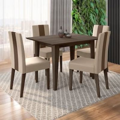 Conjunto Sala de Jantar Mesa com 4 Cadeiras Belle Poliman Marrom Cacau