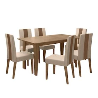 Conjunto de Sala de Jantar Mesa com 6 cadeiras Goya Poliman Bege Claro