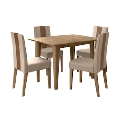 Conjunto Sala de Jantar Mesa com 4 Cadeiras Belle Poliman Bege Claro