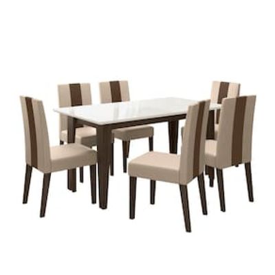 Conjunto de Sala de Jantar Mesa com 6 Cadeiras Goya Poliman Marrom Cacau