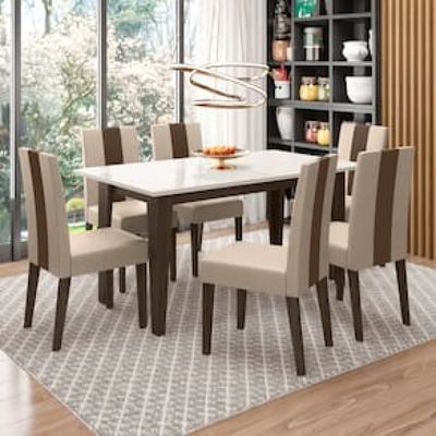 Conjunto de Sala de Jantar Mesa com 6 Cadeiras Goya Poliman Marrom Cacau