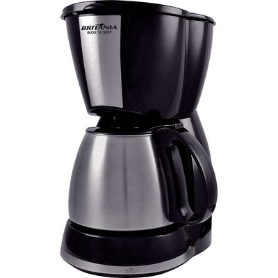 Cafeteira 15 Xícaras com Jarra Inox Britânia 15 TEMP  Preta/Prata 220V