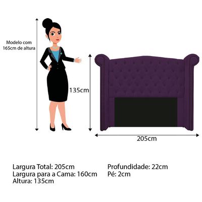 Kit Cabeceira Calçadeira Veneza 160cm Suede Roxo