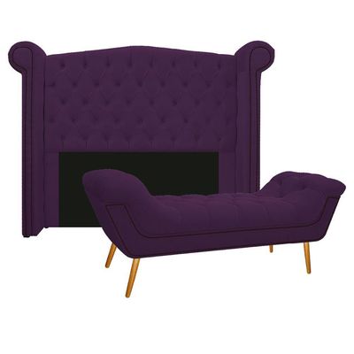Kit Cabeceira Calçadeira Veneza 160cm Suede Roxo