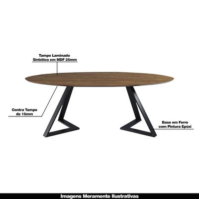 Mesa Sala de Jantar 8 Lugares 250cm Tampo Oval Efron Nogueira/Preto - Gran Belo
