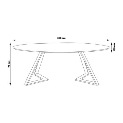 Mesa Sala de Jantar 8 Lugares 250cm Tampo Oval Efron Nogueira/Preto - Gran Belo