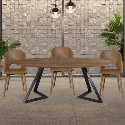 Mesa Sala de Jantar 8 Lugares 250cm Tampo Oval Efron Nogueira/Preto - Gran Belo