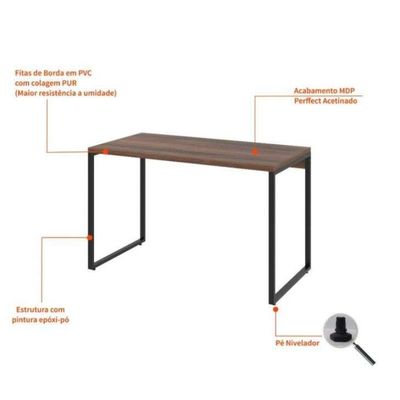 Conjunto de Mesa Kuadra Nogal 120 cm com Cadeira de Escritório Secretária Giratória Light Preta