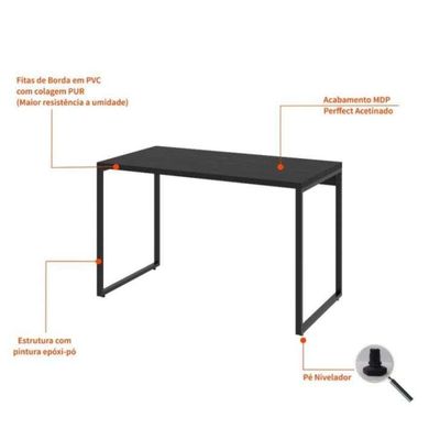 Conjunto de Mesa Kuadra 120 cm com Cadeira de Escritório Secretária Giratória Light Preta