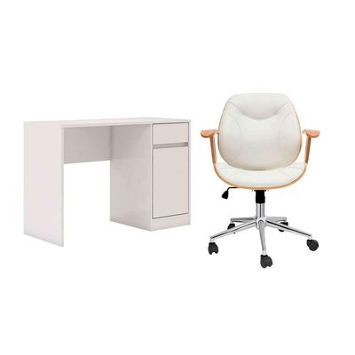 Conjunto de Mesa Morada 1 PT 1 GV com Cadeira de Escritório Diretor Giratória Antonella Branca