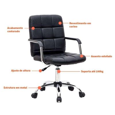 Conjunto de Mesa Morada Branca com Cadeira de Escritório Secretária Giratória Fitz Preta