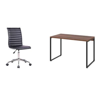 Conjunto de Mesa Kuadra Nogal 120 cm com Cadeira de Escritório Secretária Giratória Marilyn Preta