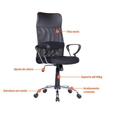 Conjunto de Mesa New com Cadeira de Escritório Diretor Giratória Vancouver II com Braços Preta