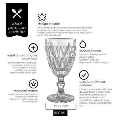 Jogo de 24 Taças para Agua Clear Vitral Verre - Mimo Style