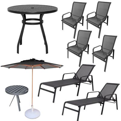 Kit 2 Chaises 1 Mesa 4 Cadeiras 1 Mesinha Ombrelone com base Preto