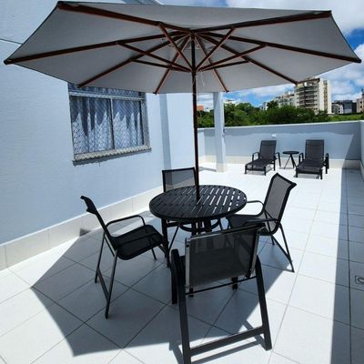 Kit 2 Chaises 1 Mesa 4 Cadeiras 1 Mesinha Ombrelone com base Preto