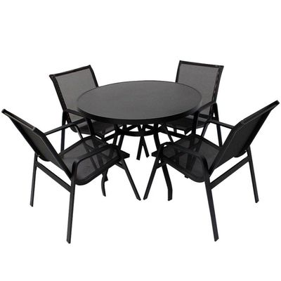 Jogo De Mesa Ripada Aluminio 4 Cadeiras Tela Sling Piscina Preto