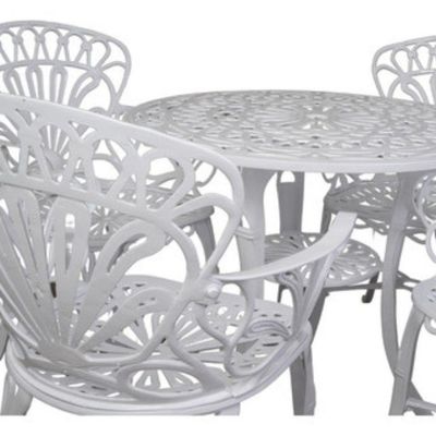 Conjunto De Jardim Modelo Primavera Mesa E 4 Cadeiras Branco