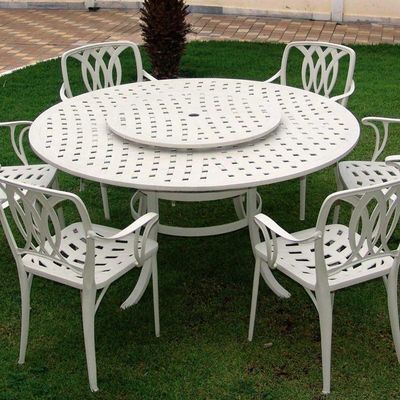 Conjunto De Jardim Com Mesa Giratória E 6 Cadeiras Modelo Fênix Branco