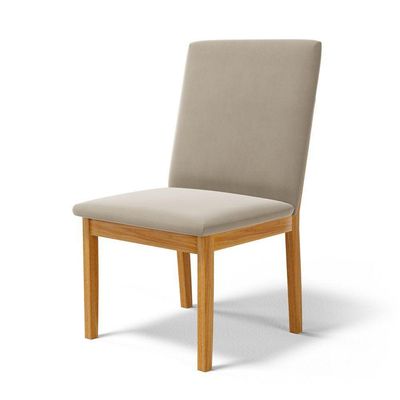 Kit Com 6 Cadeiras Daniela Madeira Maciça Estofada Para Mesa De Jantar Veludo Bege 102