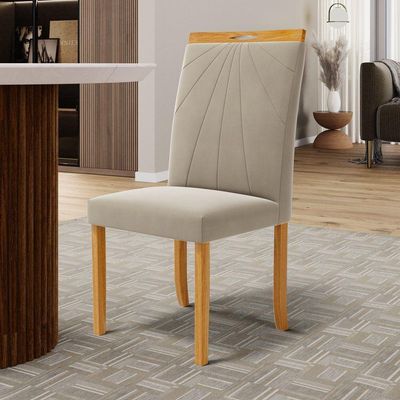 Kit Com 2 Cadeiras Maiara Madeira Maciça Estofadas Para Mesa De Jantar Veludo Bege 102