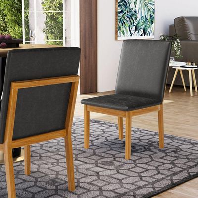 Kit Com 6 Cadeiras Daniela Madeira Maciça Estofada Para Mesa De Jantar Courino Preto 503