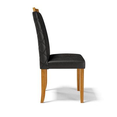 Kit Com 6 Cadeiras Agnes Madeira Maciça Estofadas Para Mesa De Jantar Courino Preto 503