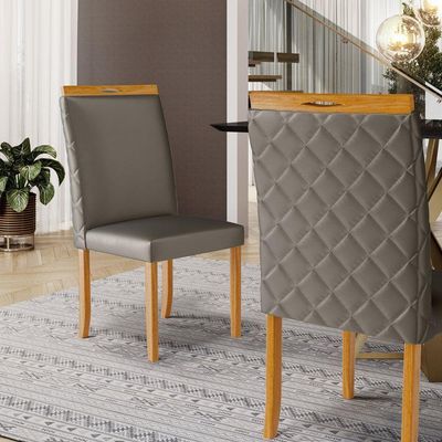 Kit Com 2 Cadeiras Agnes Madeira Maciça Estofadas Para Mesa De Jantar Veludo Chumbo 109