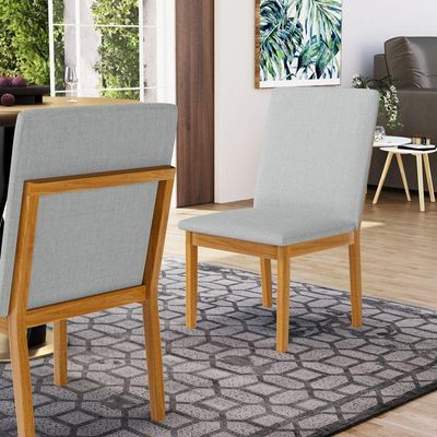 Kit Com 2 Cadeiras Daniela Madeira Maciça Estofada Para Mesa De Jantar Linho Cinza 407