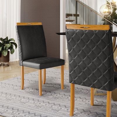 Kit Com 4 Cadeiras Agnes Madeira Maciça Estofadas Para Mesa De Jantar Courino Preto 503
