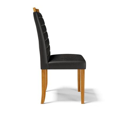 Kit Com 6 Cadeiras Sara Madeira Maciça Estofadas Para Mesa De Jantar Courino Preto 503