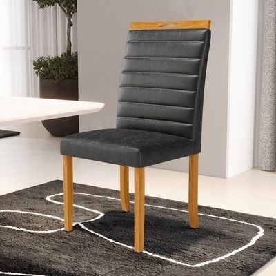 Kit Com 6 Cadeiras Sara Madeira Maciça Estofadas Para Mesa De Jantar Courino Preto 503