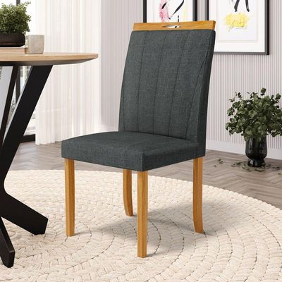 Kit Com 2 Cadeiras Aurora Madeira Maciça Estofadas Para Mesa De Jantar Linho Chumbo 406
