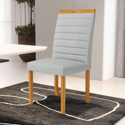 Kit Com 4 Cadeiras Sara Madeira Maciça Estofadas Para Mesa De Jantar Linho Cinza 407