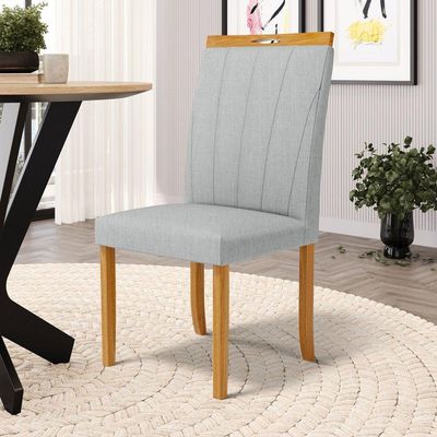 Kit Com 4 Cadeiras Aurora Madeira Maciça Estofadas Para Mesa De Jantar Linho Cinza 407
