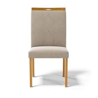 Kit Com 6 Cadeiras Ana Madeira Maciça Estofadas Para Mesa De Jantar Veludo Bege 102
